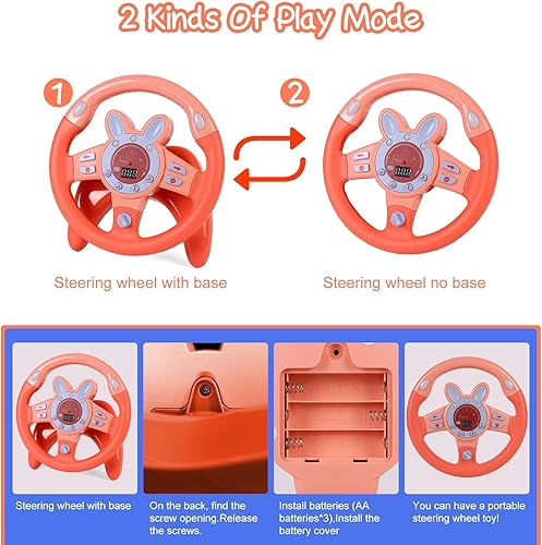 Miniatura 9 de Juguete para volante, juguete de volante de conducción para asiento trasero de niños, juguete sensorial de aprendizaje educativo interactivo con