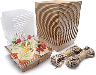 50 Sets Paper Charcuterie Boxes, 4.8 x 4.5 x 2.4 Inches Food Containers Bakery Boxes, for Bakery, Cakes, Sandwich and Cookies, Brown
