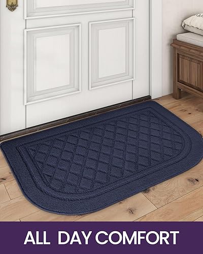 Miniatura 8 de DEXI Tapete para puerta de interior, de perfil bajo, antideslizante, lavable, medio redondo, para entrada, cocina, 24 x 36 pulgadas, color azul