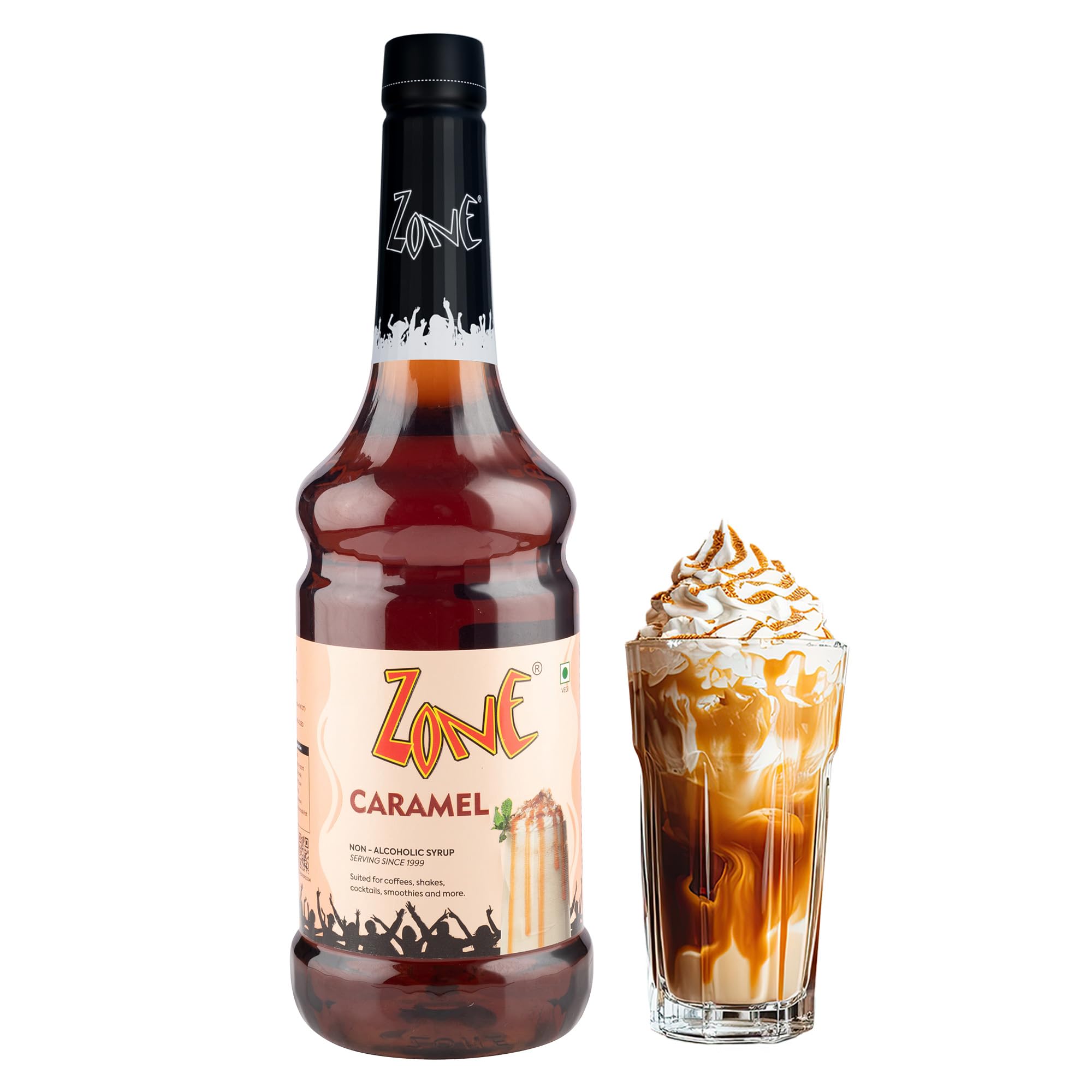 Zone Caramel Flavoured syrup Perfect For Rich Coffee Syrup & Drink Mixer for Lattes, Cappuccinos, Frappes, Cocktails, Mocktails, Milkshakes, Smoothies & Desserts | Premium Bar Syrup 1 Litre (1000ml)