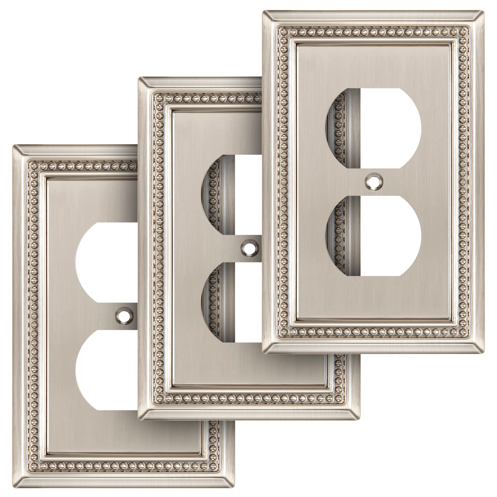 Henne Bery Sunken Pearls Heavy Duty Decorative Wall Plate Switch Plate Outlet Cover (Single Duplex, 3 Pack, Satin Nickel)