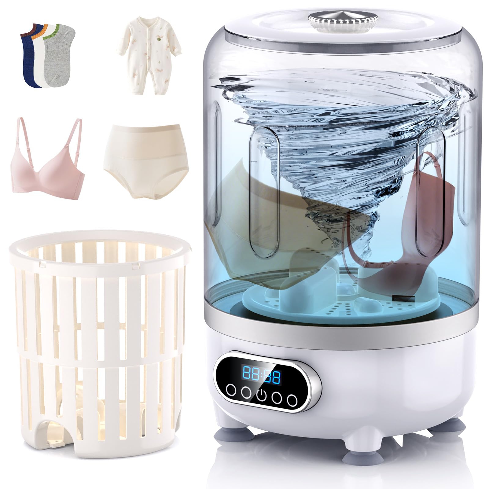 Portable Washing Machine and dryer Underwear Washer,Upgraded Portable Mini Washing Machine,Rechargeable Cordless portable washer, Laundry Cup for Bra, Underwear, Socks (3Lwhite)