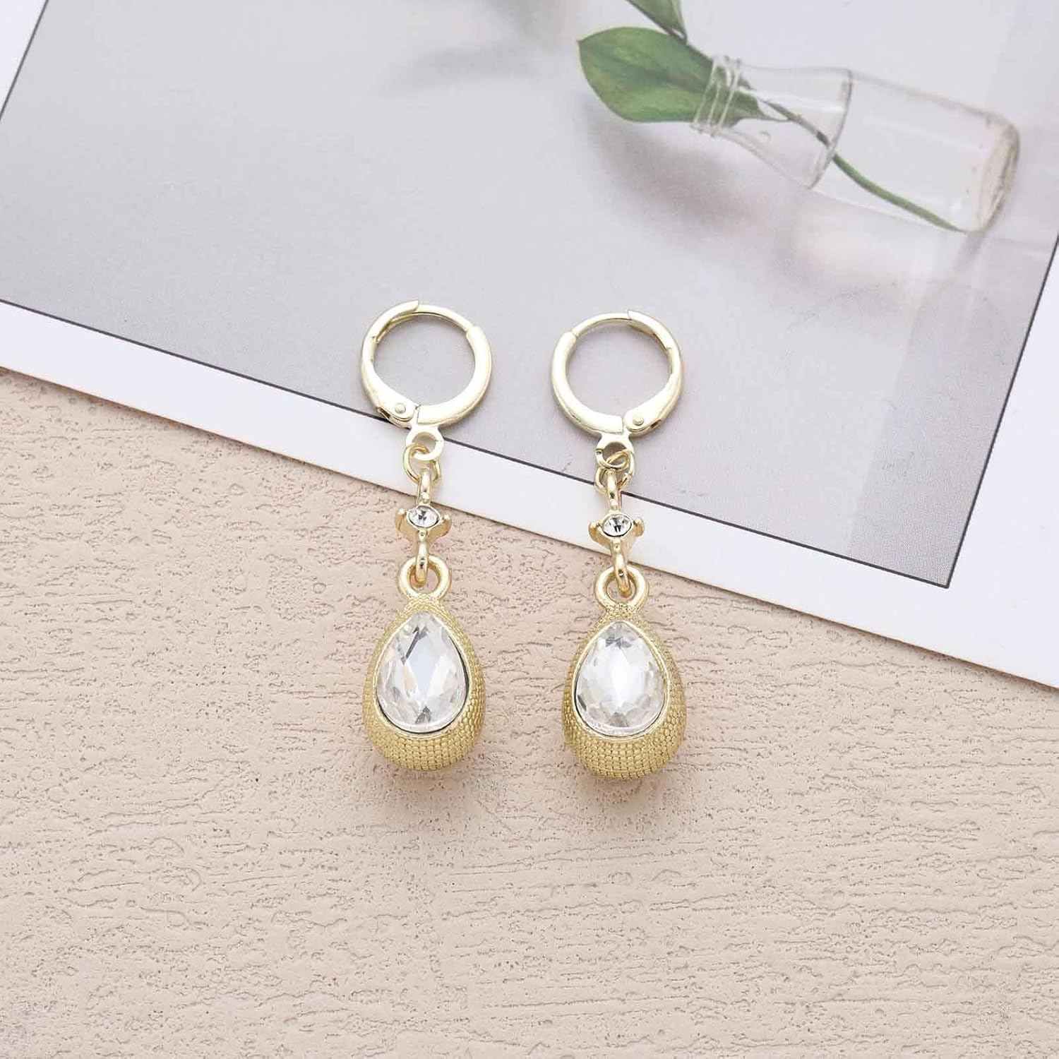 Andelaisi Boho Crystal Teardrop Earrings Vintage Rhinestone Chandelier Earrings Waterdrop Gemstone Earring Crystal Cz Wedding Bridal Earring for Women - Image 3