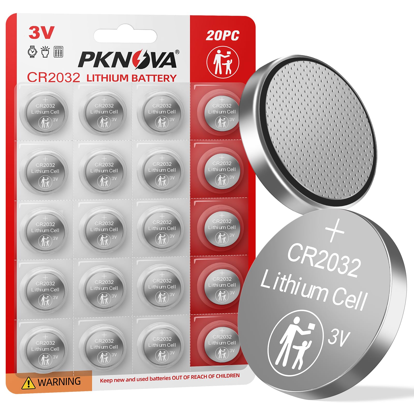 Amazon.com: PKNOVA CR2032 3V Lithium Battery, 20 Pack, 2032 3V