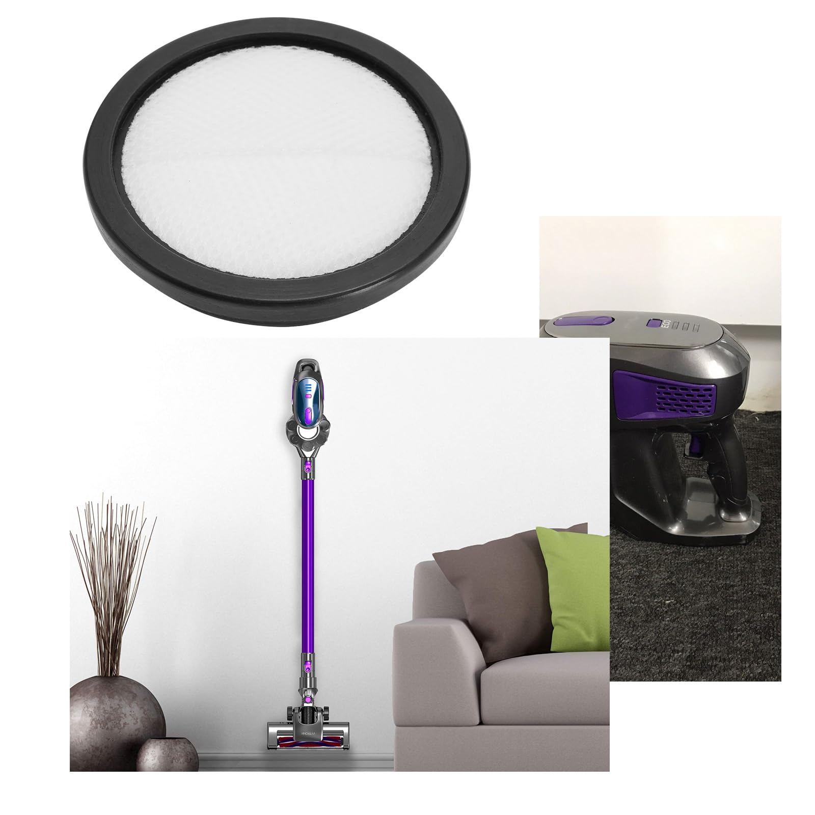 Create idea 3PCS Cordless Vacuum Cleaner Replacement Filter Compatible with Vytronix NIBC22 Vacuum Cleaner Washable HEPA Filter Outer Diameter 98mm Black