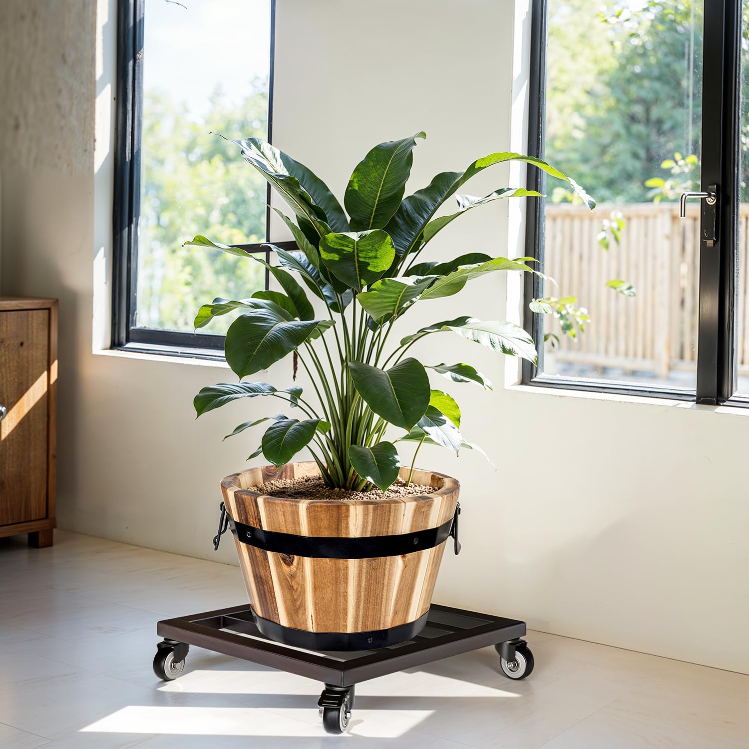 IDZO Upgrade Wheels – Panier à plantes carré en métal robuste d'une capacité de 174,6 kg, 30,5 cm, noir