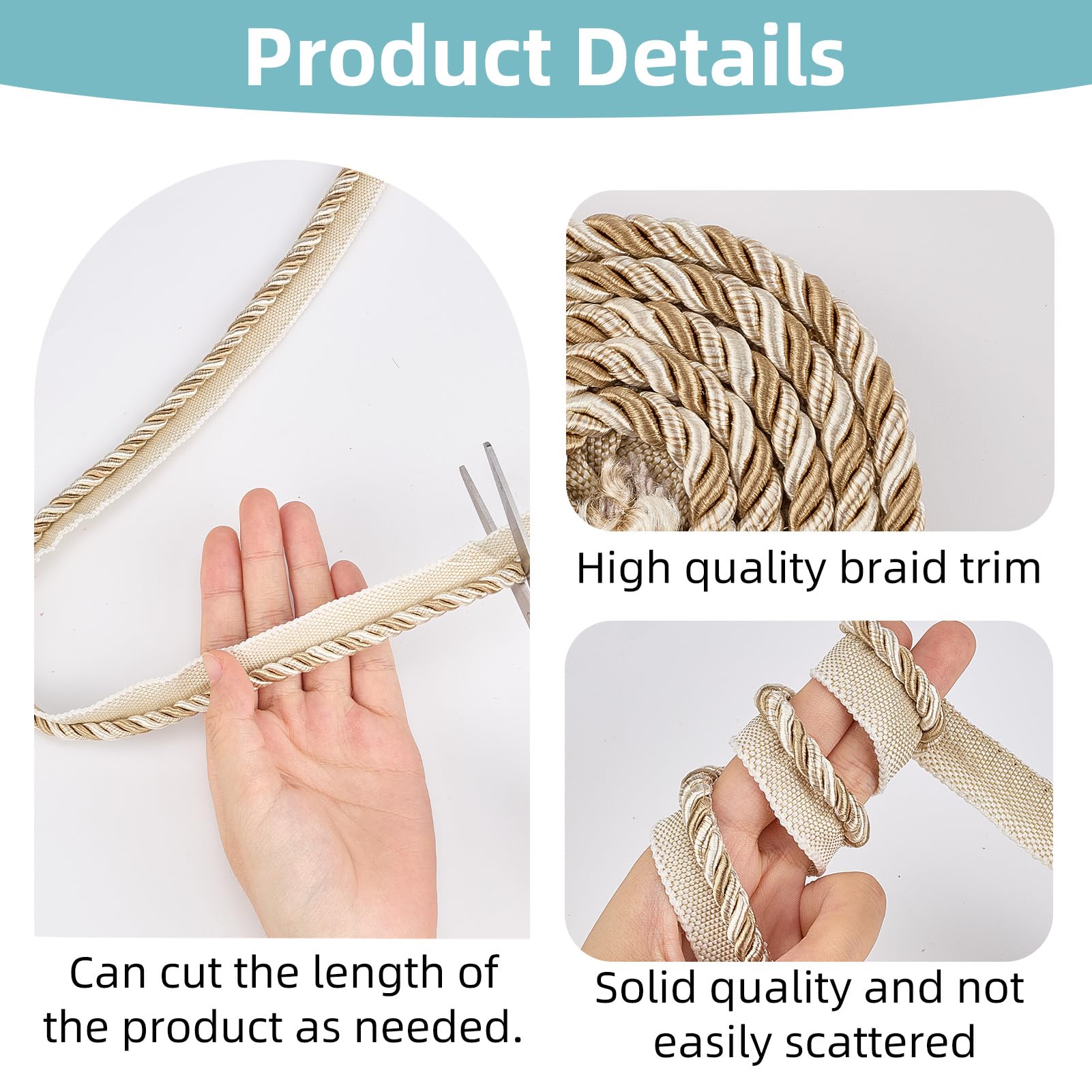 12.5 Yards Cordoncino Ritorto per Labbra, Corda Intrecciata da 0.24 Pollice per Lavori Fai da Te, Corde Intrecciate per Decorazioni Domestiche, Fermatende per Tappezzeria