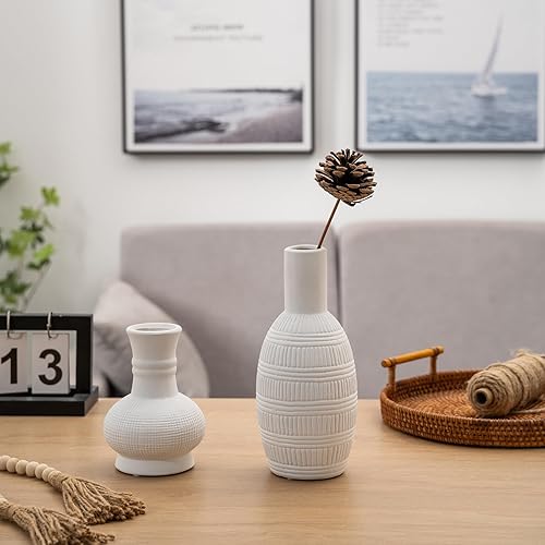 Miniatura 6 de ALMA Juego de jarrón de flores blancas, jarrón de estilo nórdico solo para flores secas, jarrón decorativo para bodas e inauguración de la casa,