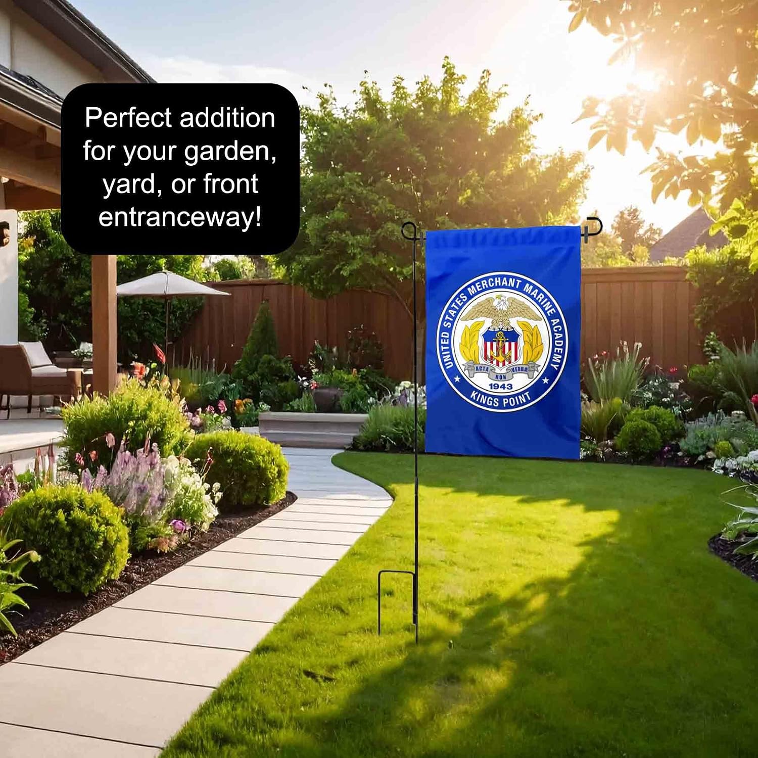 College Flags & Banners Co. USMMA Mariners Garden Banner and Flag Stand Pole Holder Set