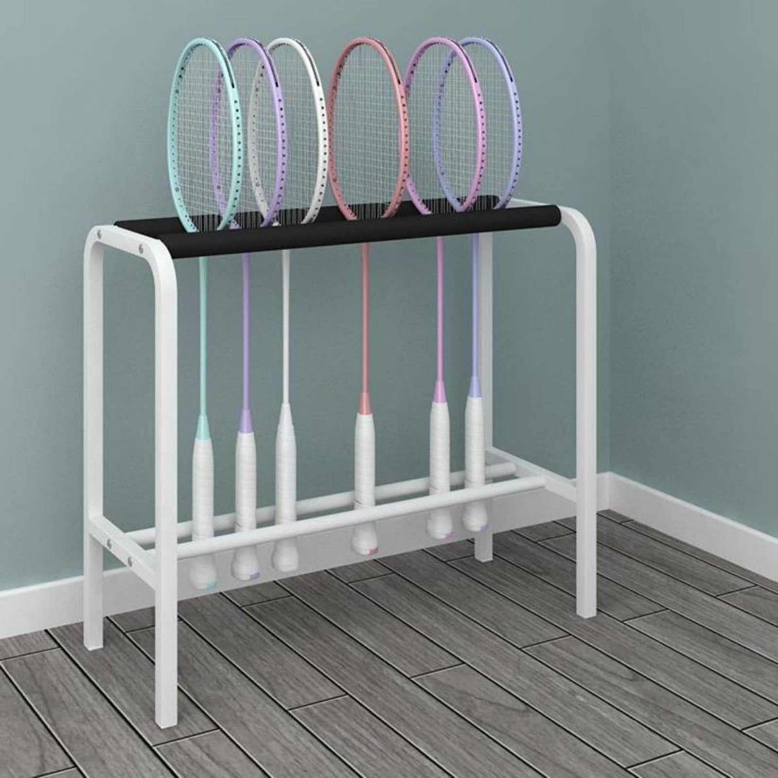 Estante de Raquetas de Pared Ahorra Espacio Estante Almacenamiento Deportivo Resistente para Gimnasio, Negro YMQ01-B