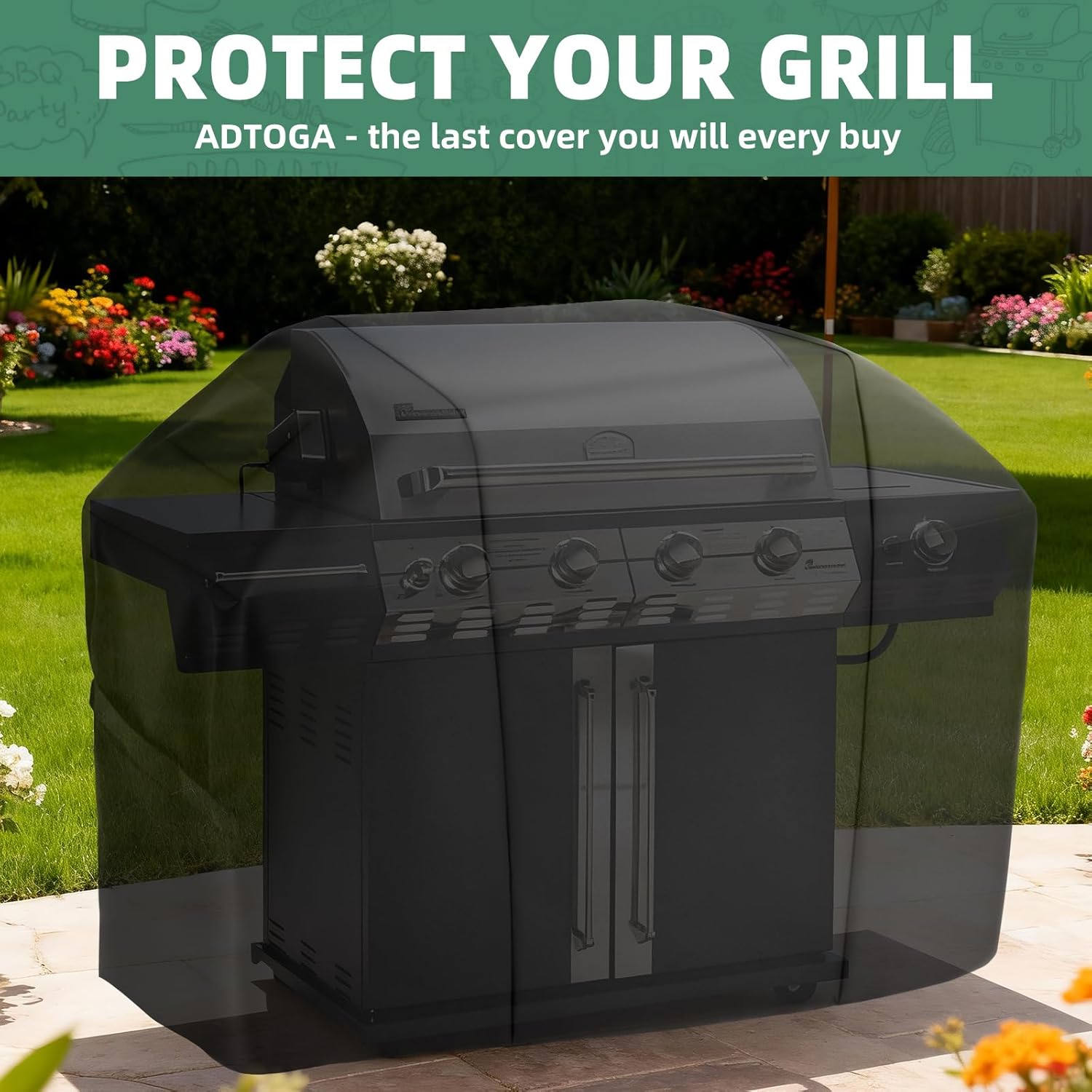 Grill Cover for Outdoor Grill, 58 Inch Heavy Duty 600D Waterproof BBQ Gas Grill Covers for Outside, UV & Fade Resistant, All Weather Protection Compatible for Weber Charbroil Nexgrill Kenmore Grills