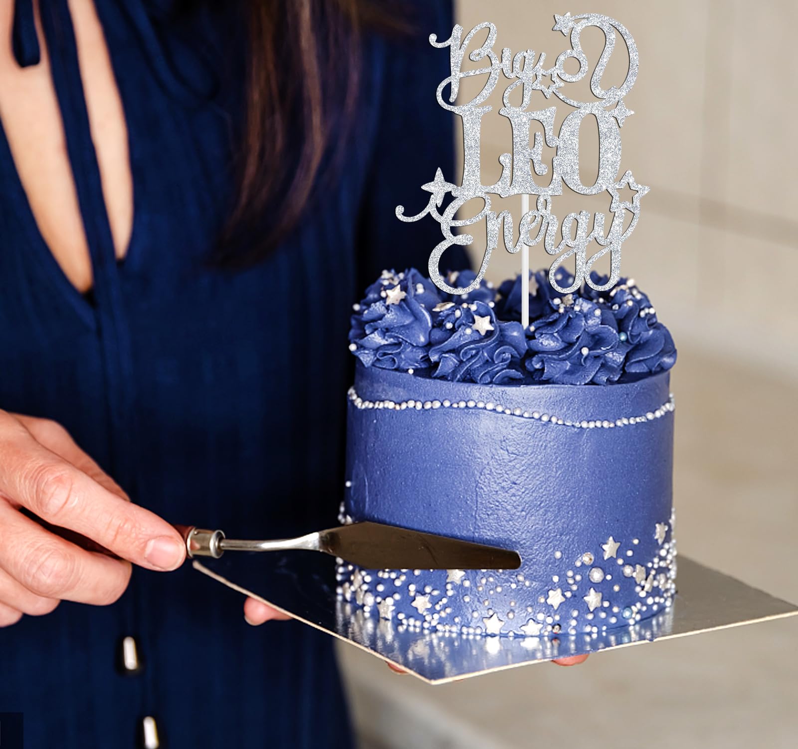 "Big Leo Energy" Cake Topper - Glitter Leo Birthday Decor For July August Leo Parties