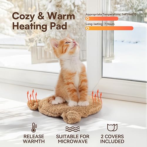 Miniatura 2 de ALL FOR PAWS Almohadilla térmica para gatos para microondas con 2 fundas, almohadilla térmica para mascotas para gatitos, cama térmica para mascotas