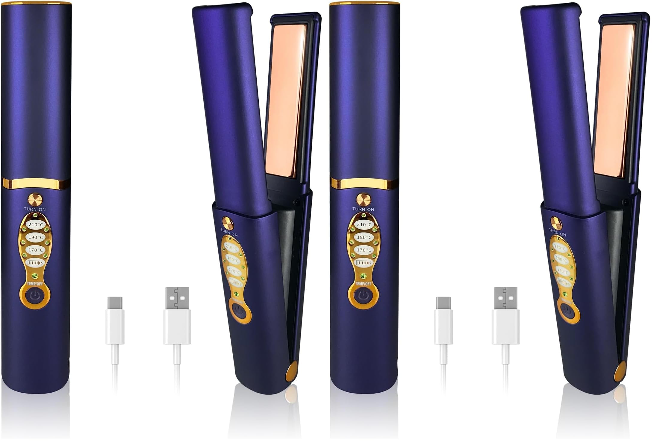 Glätteisen Kabellos mit 5000mAh Akku Titan Haarglätter und Lockenstab 2 in 1 Mini Tragbares Reiseglätteisen 3 Einstellbare Temperaturen Schnelleres Erhitzen für alle Haartypen (Blau) (Packung mit 2)