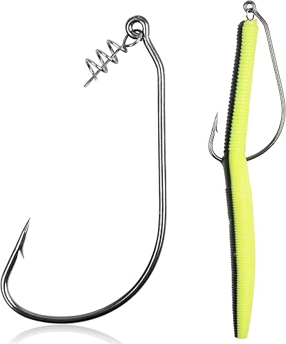 Miniatura 6 de Twistlock - 50 ganchos de pesca con pasador de resorte centrado para señuelos de plástico suave, cebos de agua salada de agua dulce, tamaño 10 20 30