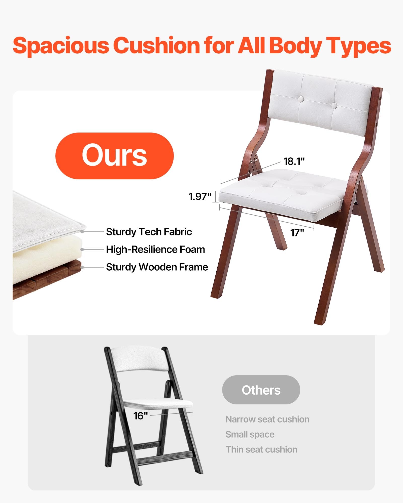 VEVOR Chaise Pliante en Bois avec Coussin, Lot de 2, Chaise de Salle à Manger Portable rembourrée Moderne avec Coussin d'assise Pliable, pour Cuisine, Bureau, Mariage, fête, Montage Facile, Blanc