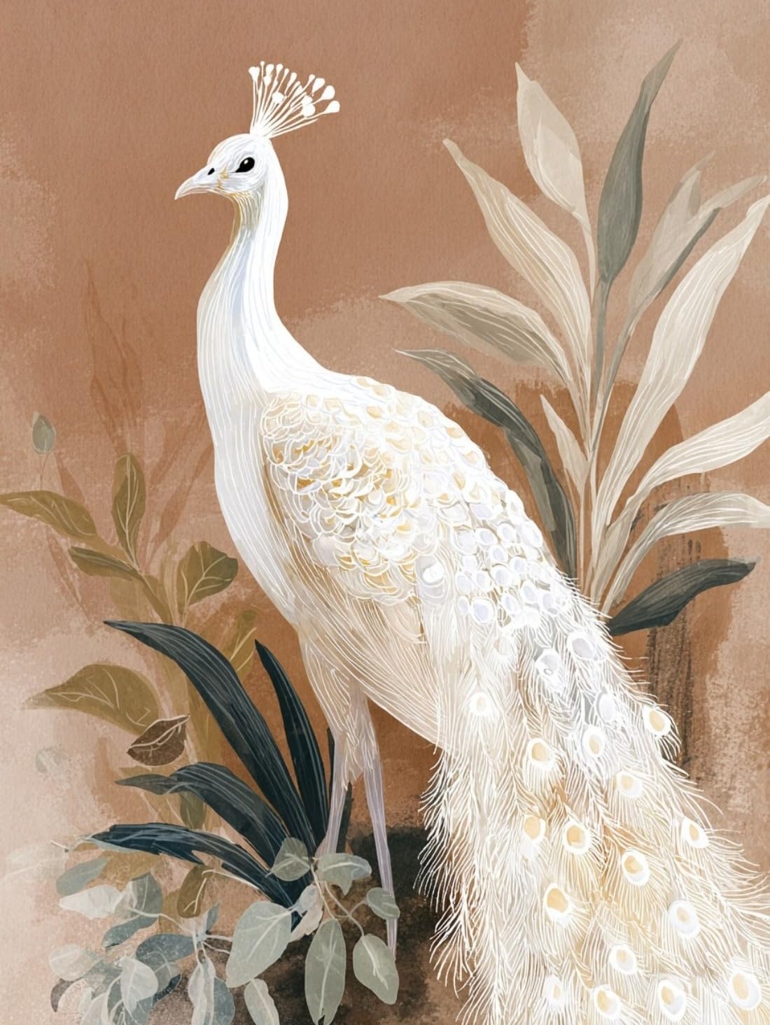 WANGWANGMIAO Paint by Numbers for Adults,40x50 cm White Peacock and Acrylic Oil Painting by Numbers for Beginner Paints Kit with 3 Brushes Paint by Numbers Canvas Kits for Gift，with Frame