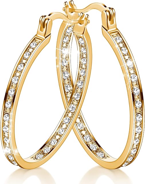 Diamond Hoop Earrings for Women Glitter Rhinestone Round Earrings Crystal Hoop Earrings Loop Earrings for Women Cute Luxury Hoop Bling Earrings for Girls Women