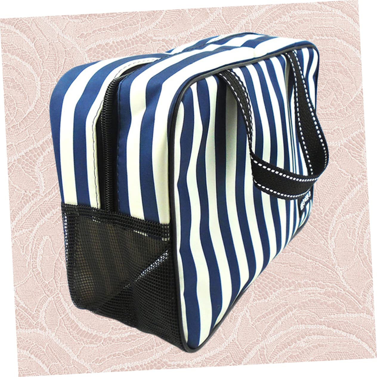 Ipetboom 2pezzi Borsa Da Bagno Strisce Blu e Bianche Capiente e Portatile Per Accessori Da e Viaggi Borsa Multiuso