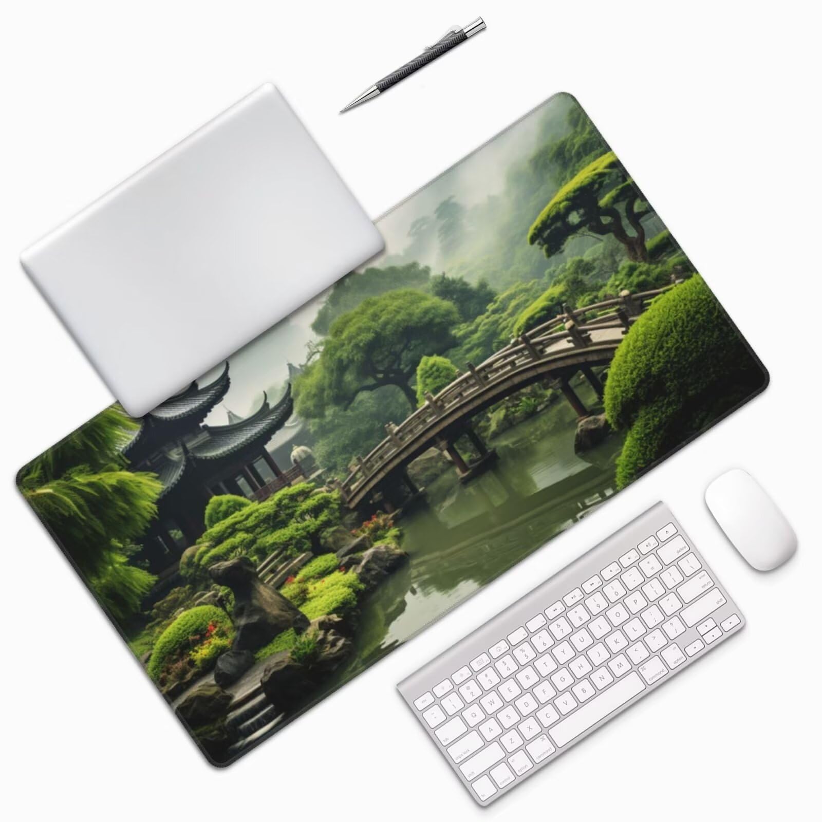 Gaming Mauspad XXL 900x600x3mm Mousepad Verlängertes Groß Mauspad Schreibtischauflage,Genähte Kanten rutschfeste Gummibasis,Verbessert Präzision Geschwindigkeit Office Chinesische Architektur L-3156