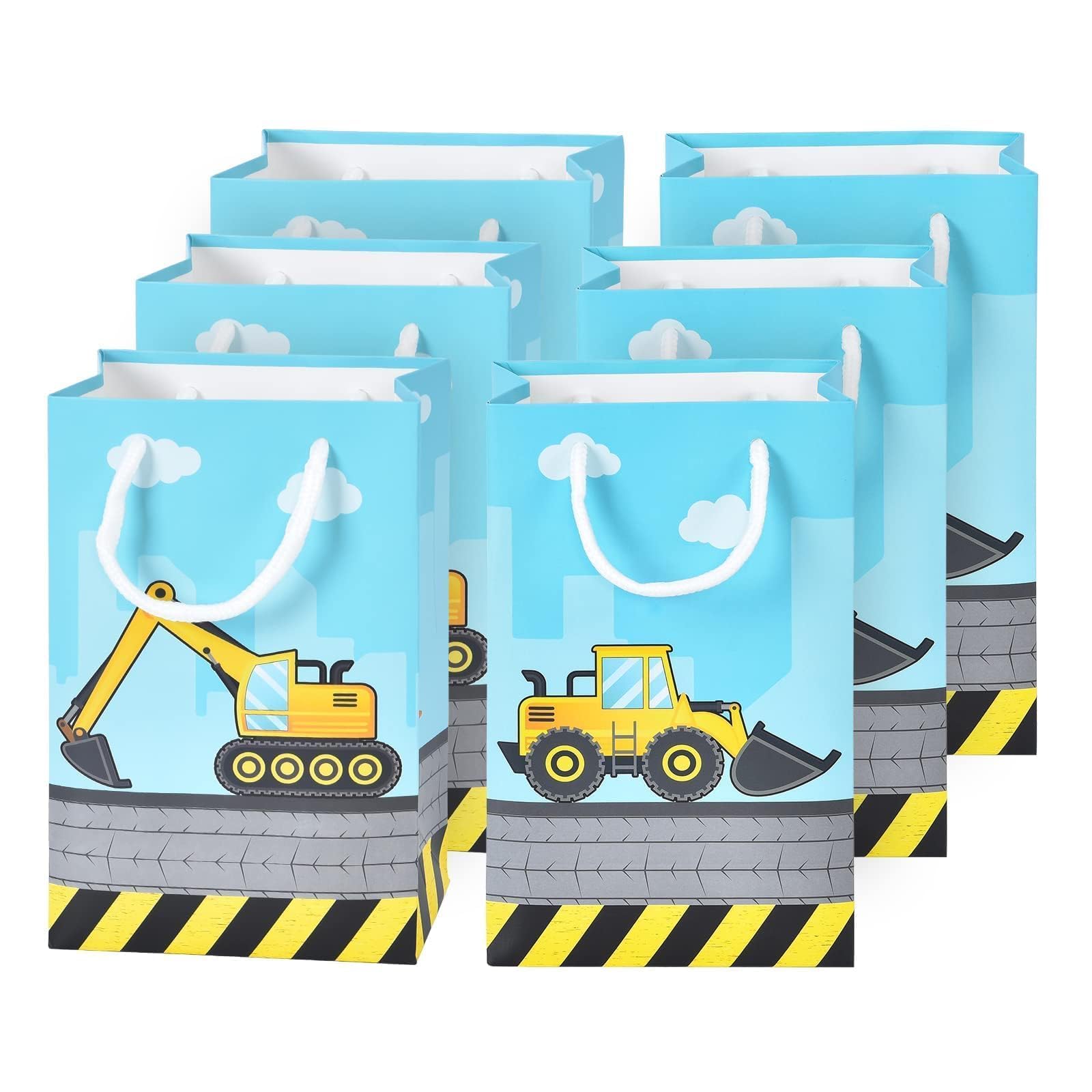 WERNNSAI 16PCS Construction Goodie Bags - Construction Birthday Party Favors Bag for Kids Boys Party Supplies Dump Truck Candy Treat Gift Storage Tote Bags Birthday Baby Shower