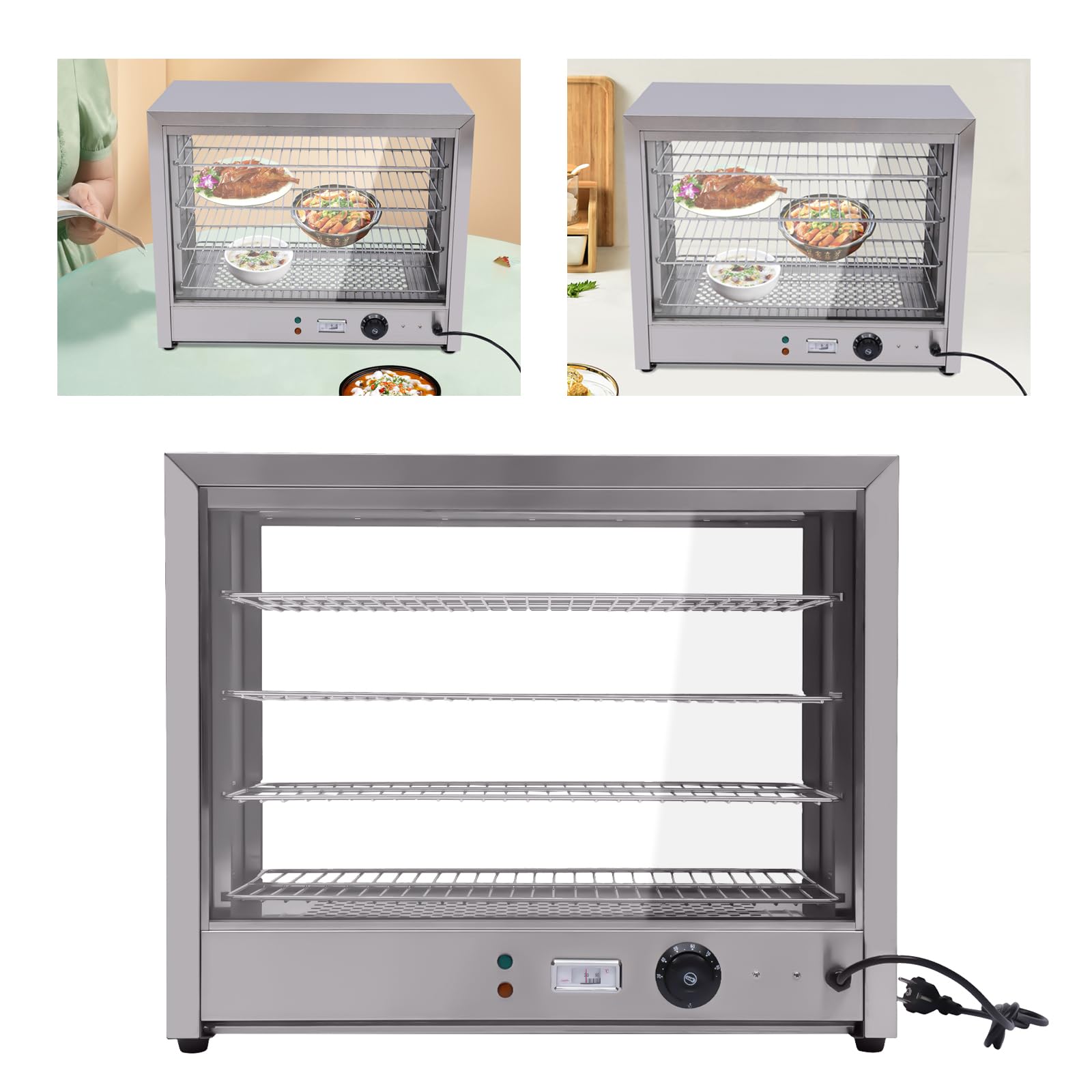 Vitrina para mantener el calor en el mostrador caliente, vitrina para comida, gasolinera Gastro, ideal para calentar pizzas, tartas, pollo asado, hamburguesas, hasta 85 °C, 220 V, 64 x 34 x 53 cm,