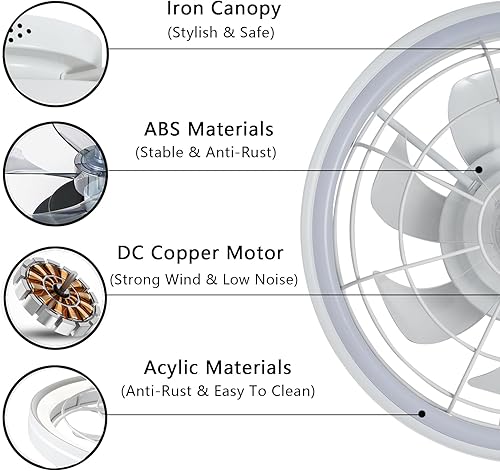 Miniatura 5 de Ventilador de techo con control remoto de luces, ventilador de techo de perfil bajo de 20 pulgadas, 6 velocidades de viento, ventilador de techo