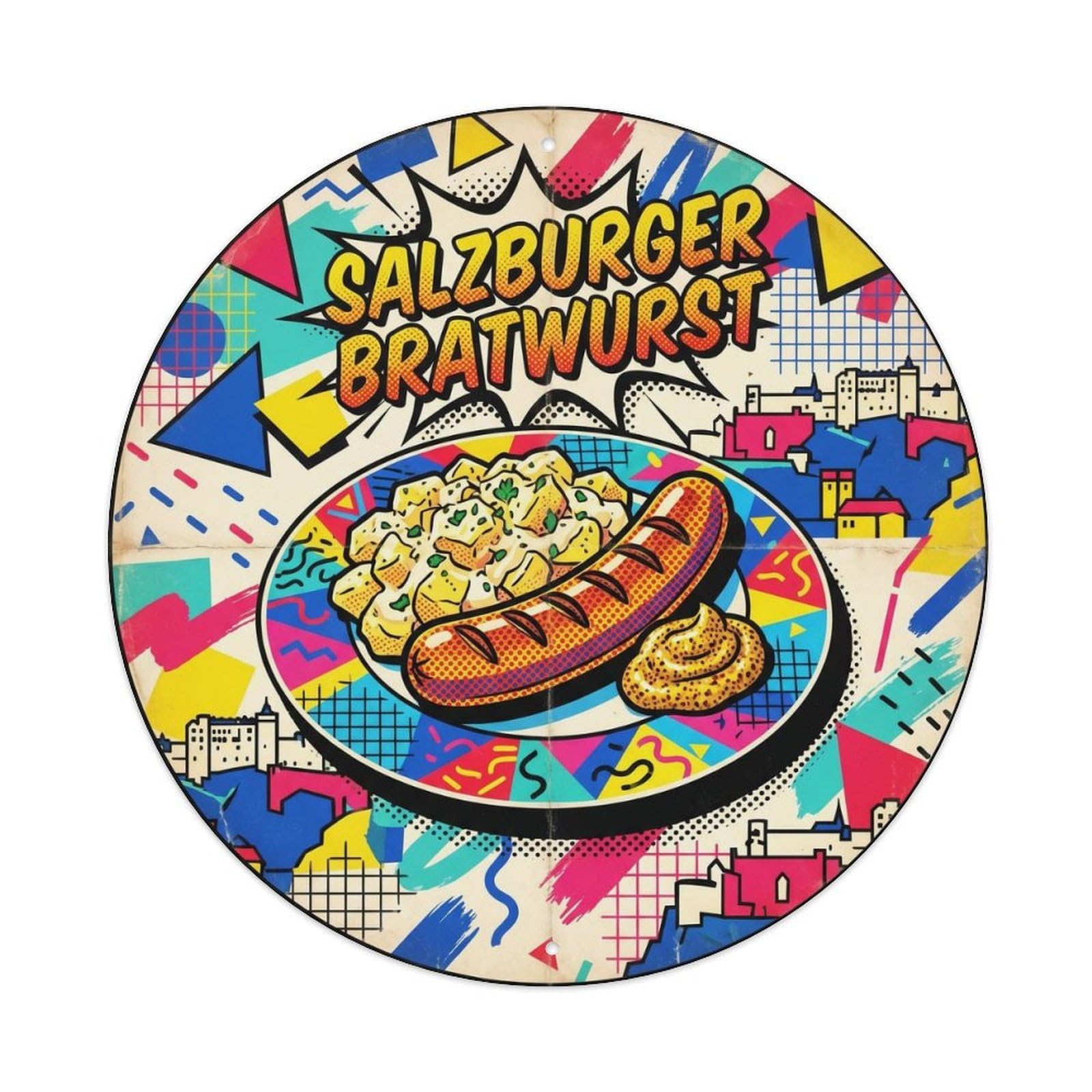 Austria Cuisine Travel Salzburger Bratwurst Biergarten Metal Tin Sign