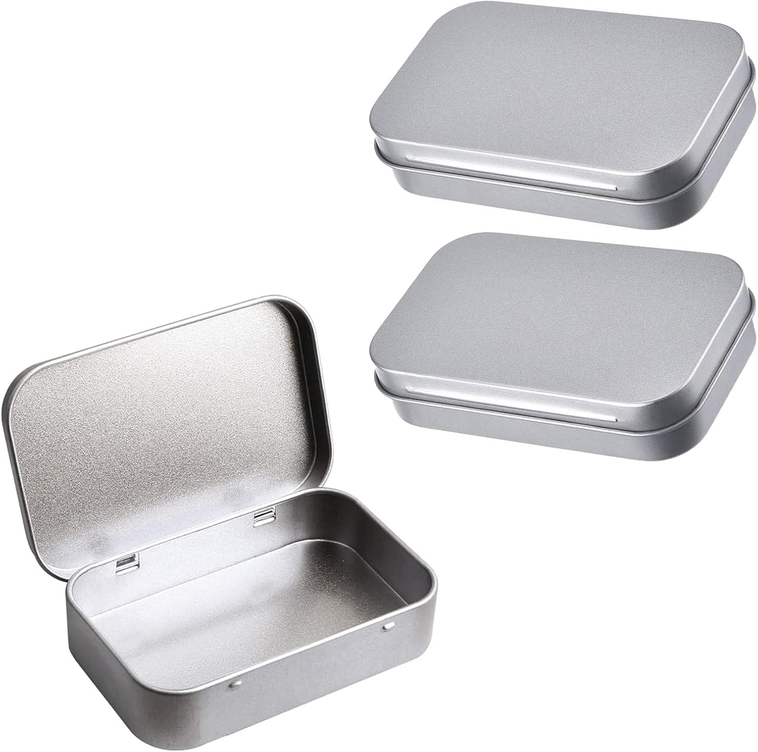 3 Pcs 31g Silver Aluminium Small Tin Candles, Jewellery 95x60x20mm Portable Rectangular Metal Hinged Tin Box Container Mini Portable Small Storage Container with Lid for Make Up,-image-31
