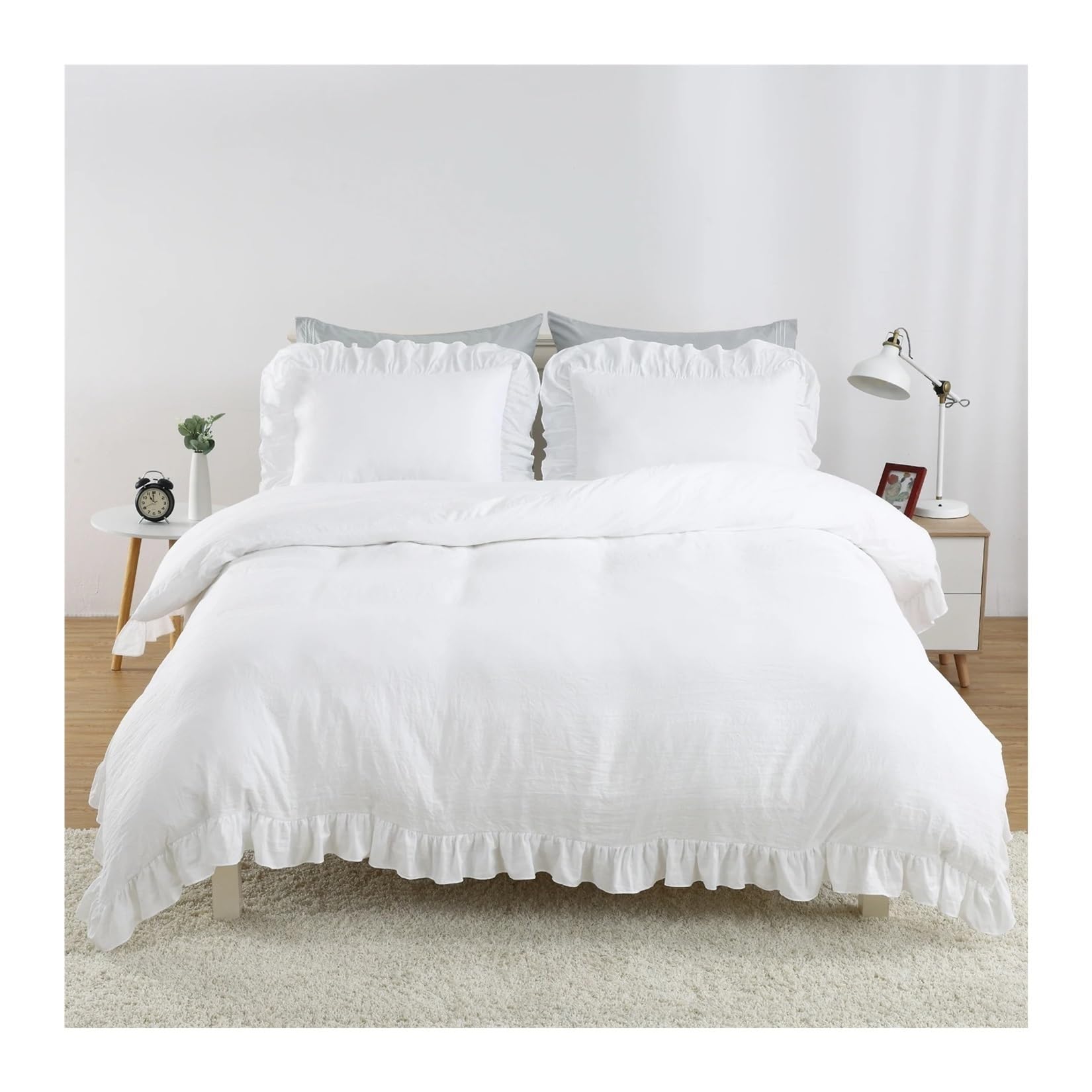 Housse de couette blanche 264x228 cm en polyester lavé doux avec ses 2 taies d'oreiller