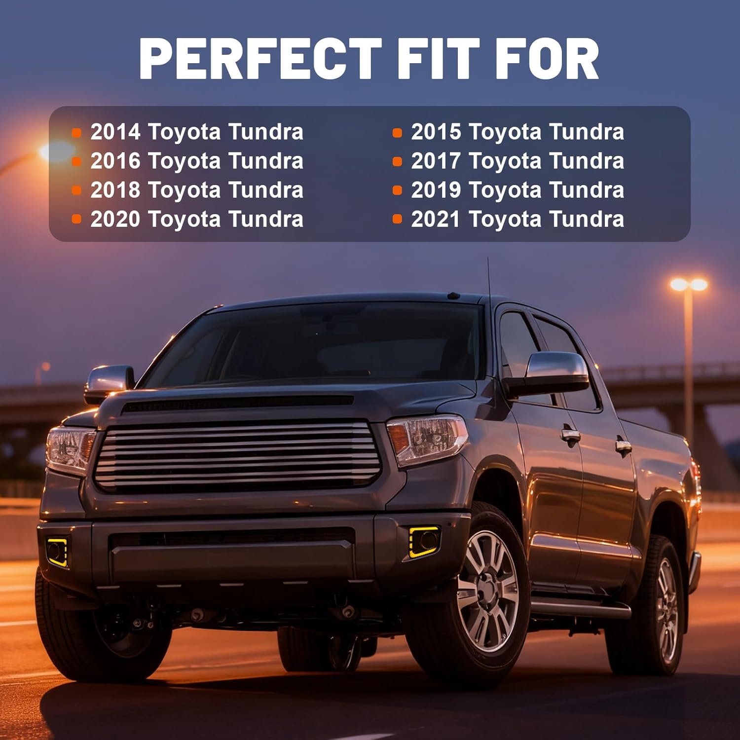 LED Front Bumper Fog Light DRL Compatible with 2014-2021 Toyota Tundra Replacement Front Bumper Trim, with DRL harness, Function as Dynamic Sequential Turn Signal Lights