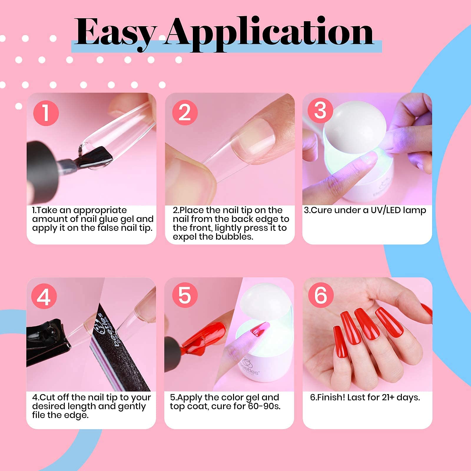 Beetles Nail Tips and Glue Gel Kit, 2 In 1 Nail Glue and Base Gel with