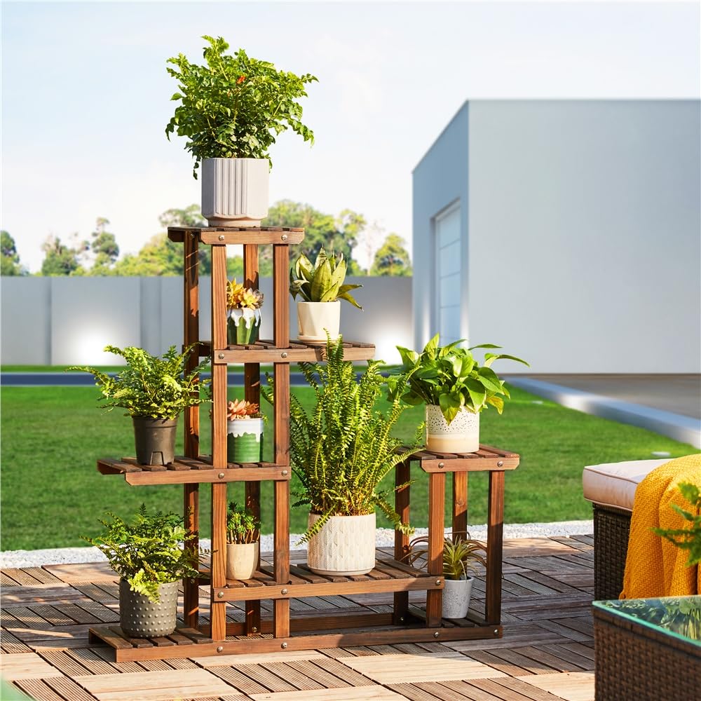Yaheetech Scaffale per Piante Porta Fiori Supporto Porta Vasi a 7 Ripiani Espositore per Piante da Interno e Esterno Mensola Fioriera Giardino in Legno 97 x 25 x 96 cm