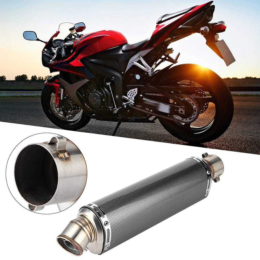 51mm Universal Motorrad Auspuff für Yamaha R3 R6 R15 Kawasaki Ninja 250 400 | Endschalldämpfer aus Edelstahl in Carbon-Optik , inklusive Montagesatz für viele Motorradmodelle