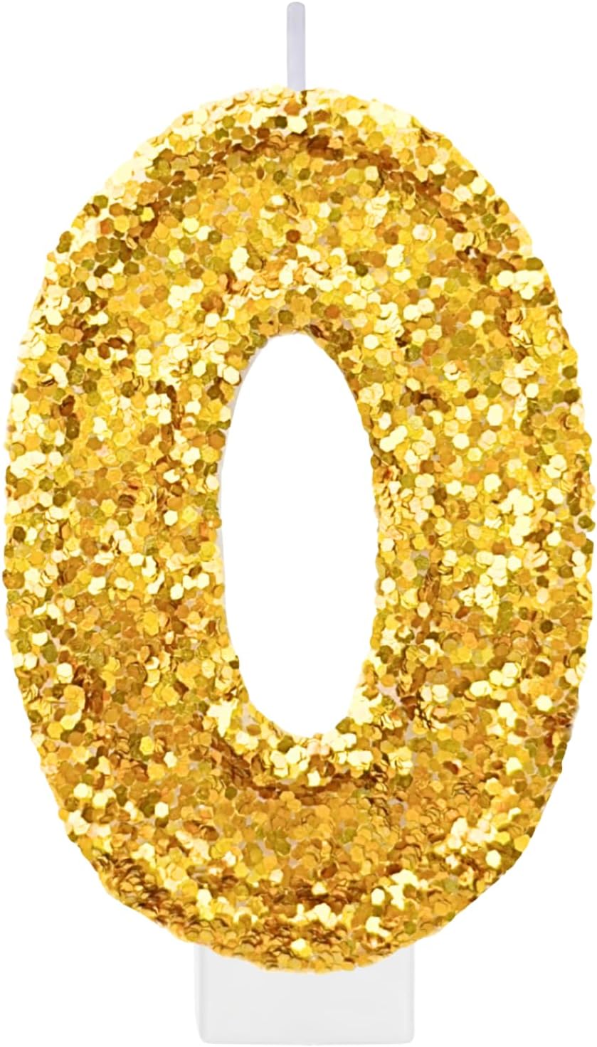 Gold Number Birthday Candle for Cake, Glitter Gold Cake Topper, Large Birthday Decorations Party Supplies for Women Men, Princess Birthday Party Cupcake Topper Favors Decor