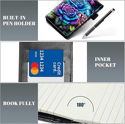 Miniatura 5 de Juego de 4 mini bloc de notas de bolsillo, color azul azúcar, rosa, funda para cuaderno pequeño, con 2 ranuras para tarjetas, 1 lápiz capacitivo y 2