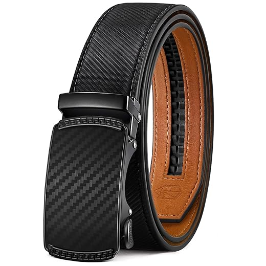 Zitahli Belt Men, Ratchet Belt Dress with 1 3/8" Premium Leather,Slide Belt with Easier Adjustable Automatic Buckle,Trim to Fit Size 30"-36"