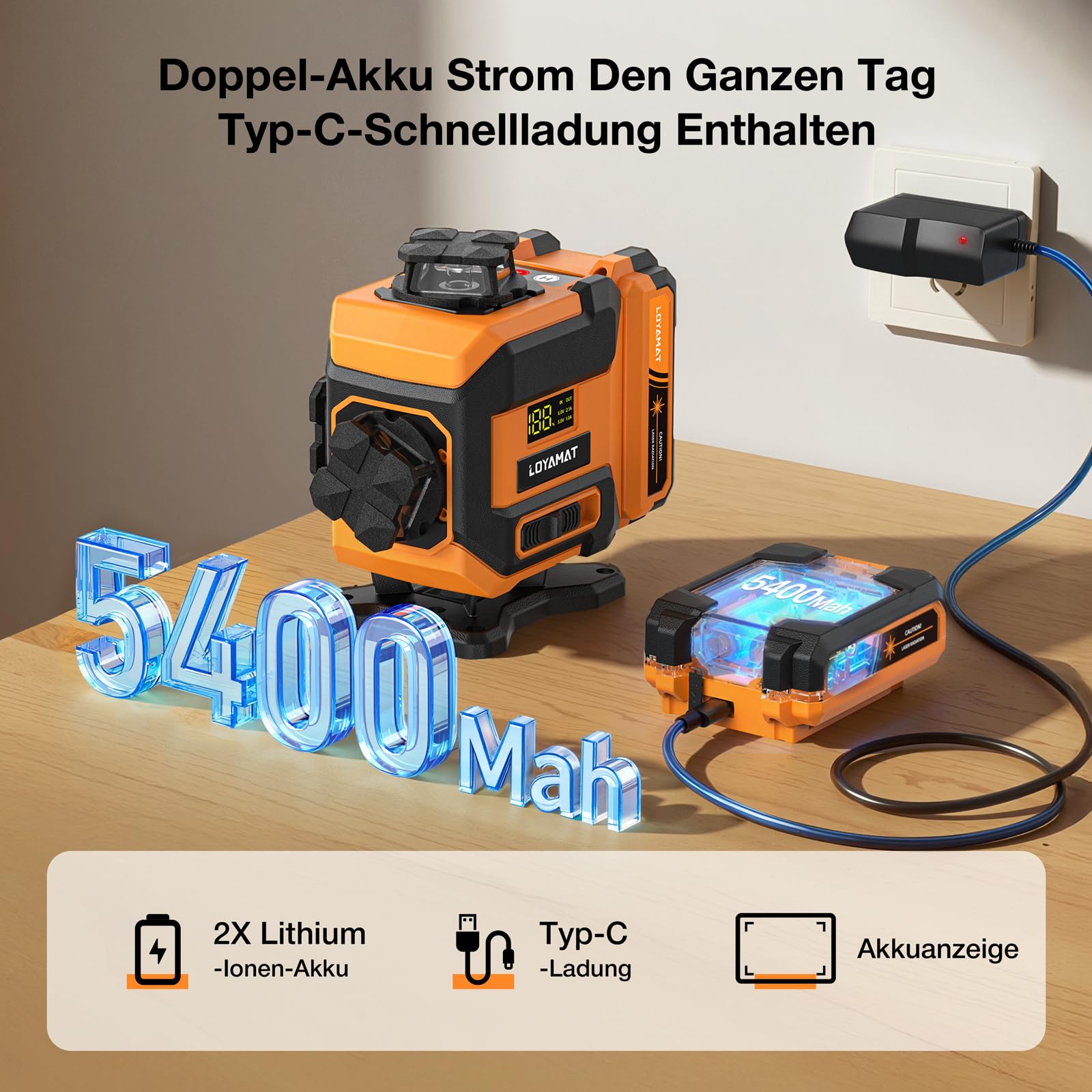 16-Linien grüner Kreuzlinienlaser, Laser-Wasserwaage mit Stativ – 4×360° selbstnivellierender Laser Grünkreuzlaser für Bauarbeiten, Fliesenlegen, Holzarbeiten – Fernbedienung, 2×5400 mAh Akkus & IP54