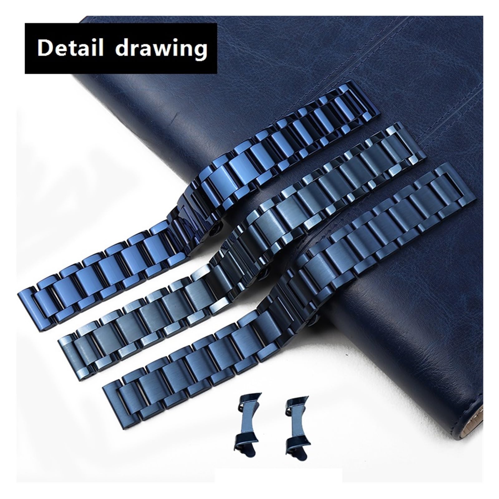 Cinturino in Acciaio Inossidabile, Colore Blu Scuro, Cinturino da Polso in Metallo con estremità Curva, 18 mm, 19 mm, 20 mm, 22 mm, 24 mm, Adatto for l'uso Quotidiano(Full Matte,24mm)