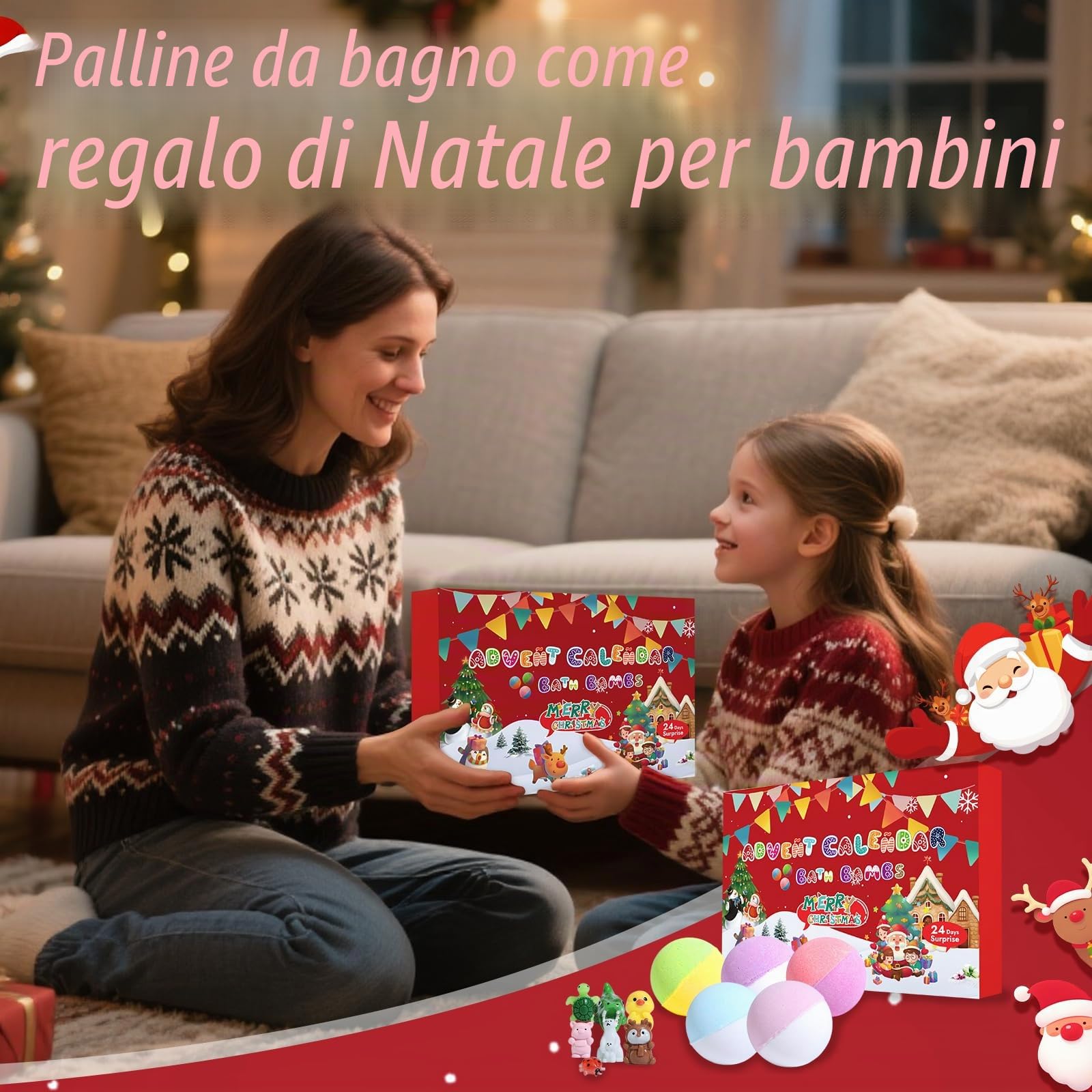 Calendario dell'Avvento 2025 per bambini, bomba da bagno di Natale, per bambini con 24 animali sorpresa, bombe da bagno in schiuma naturale e organica, regalo di Natale per ragazze e ragazzi