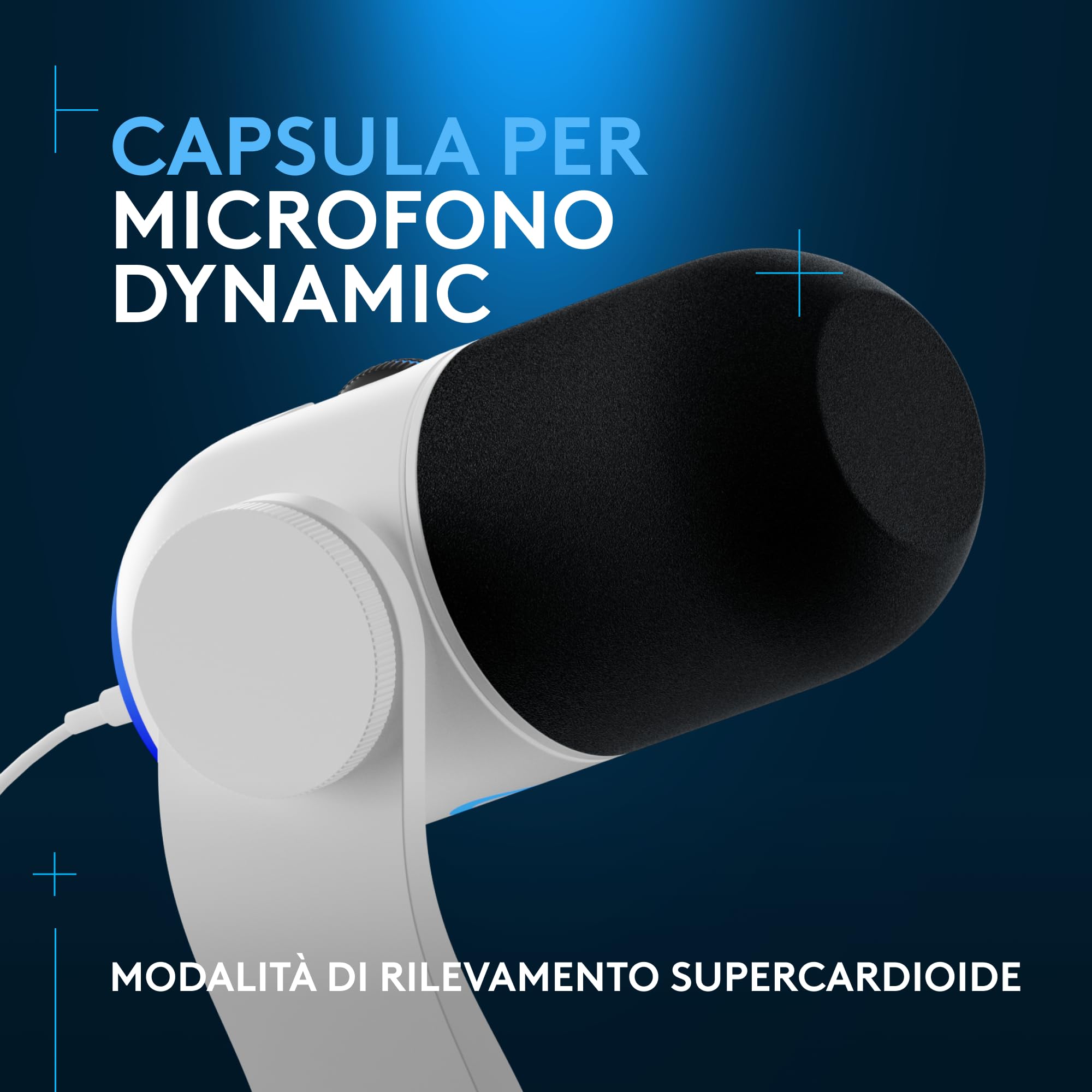 Logitech G Yeti GX Dynamic Microfono a Condensatore RGB per Gaming con LIGHTSYNC, Microfono USB per Streaming, Supercardioide, Plug and Play USB per PC/Mac - Bianco