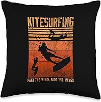 Vista 4 de Summer Kitesurf Apparel For Kitesurfers Distressed Kitesurfing Feel The Wind, Ride The Waves Throw Pillow, 18x18, Multicolor