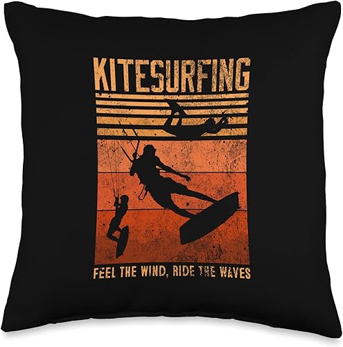 Miniatura 1 de Distressed Kitesurfing Feel The Wind, Ride The Waves Throw Pillow, 16x16, Multicolor