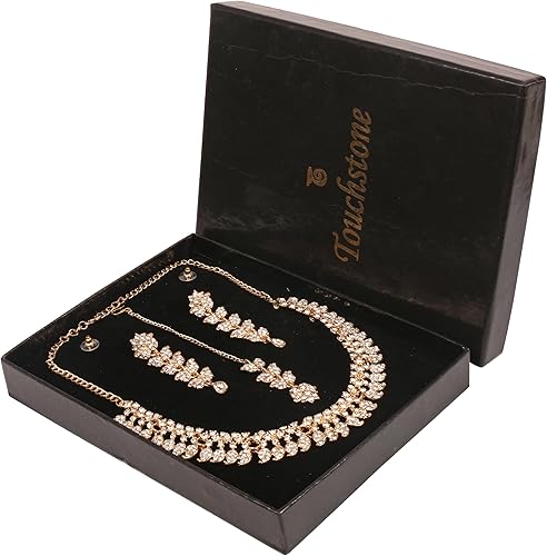Miniatura 6 de Touchstone Conjunto de joyas indias para mujer, collar de boda, collar de oro, gargantilla de bollywood, aretes de diamantes de imitación, disfraz