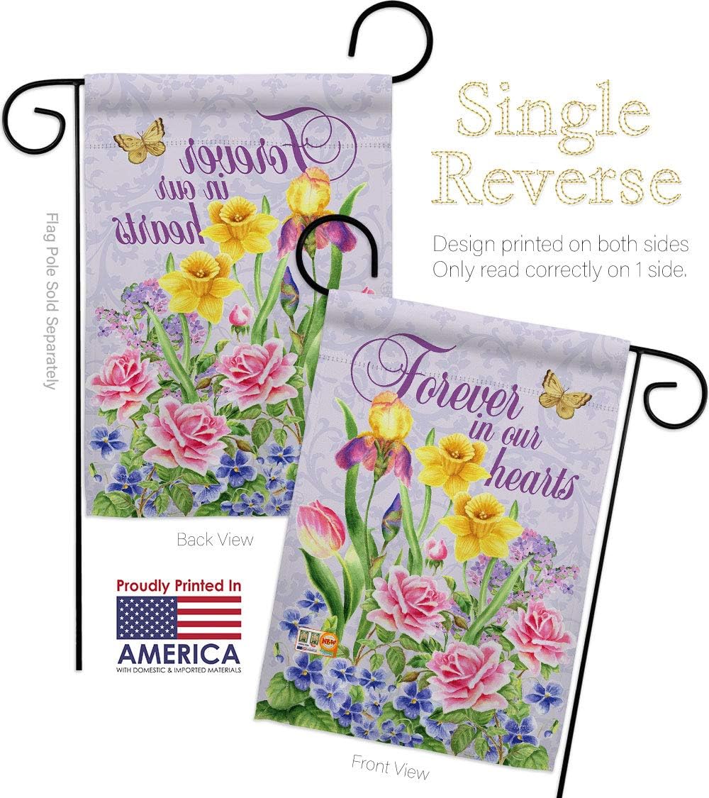 Forever in Our Heart Garden Flag Set Wall Holder Sweet Life Sympathy Remembrance Memorial Bereavement Love Support Emotion Postive Small Gift Yard House Banner Made USA 13 X 18.5
