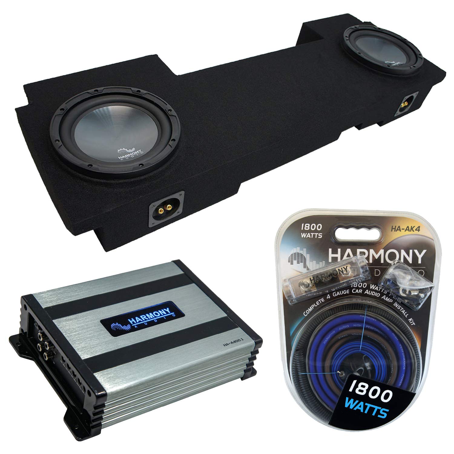 (2) Harmony Audio HA-R124 Subwoofer Dual 12" Sub Box Bundle with Harmony Audio HA-A400.1 Amp Compatible with 2002-2013 Chevy Avalanche Underseat