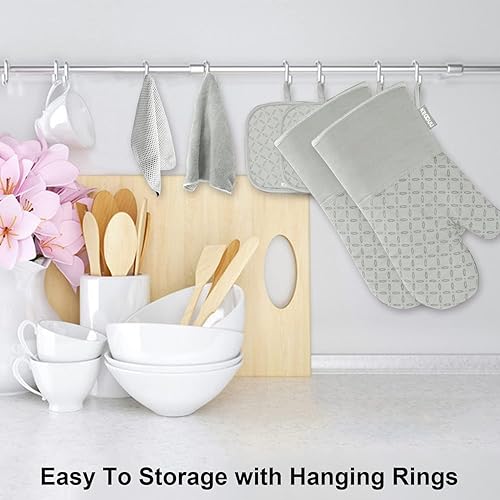 Miniatura 36 de KEGOUU Juego de 6 manoplas para horno y soportes para ollas, guantes para horno de cocina, resistentes al calor, 500 grados, extra largos, Azul cielo