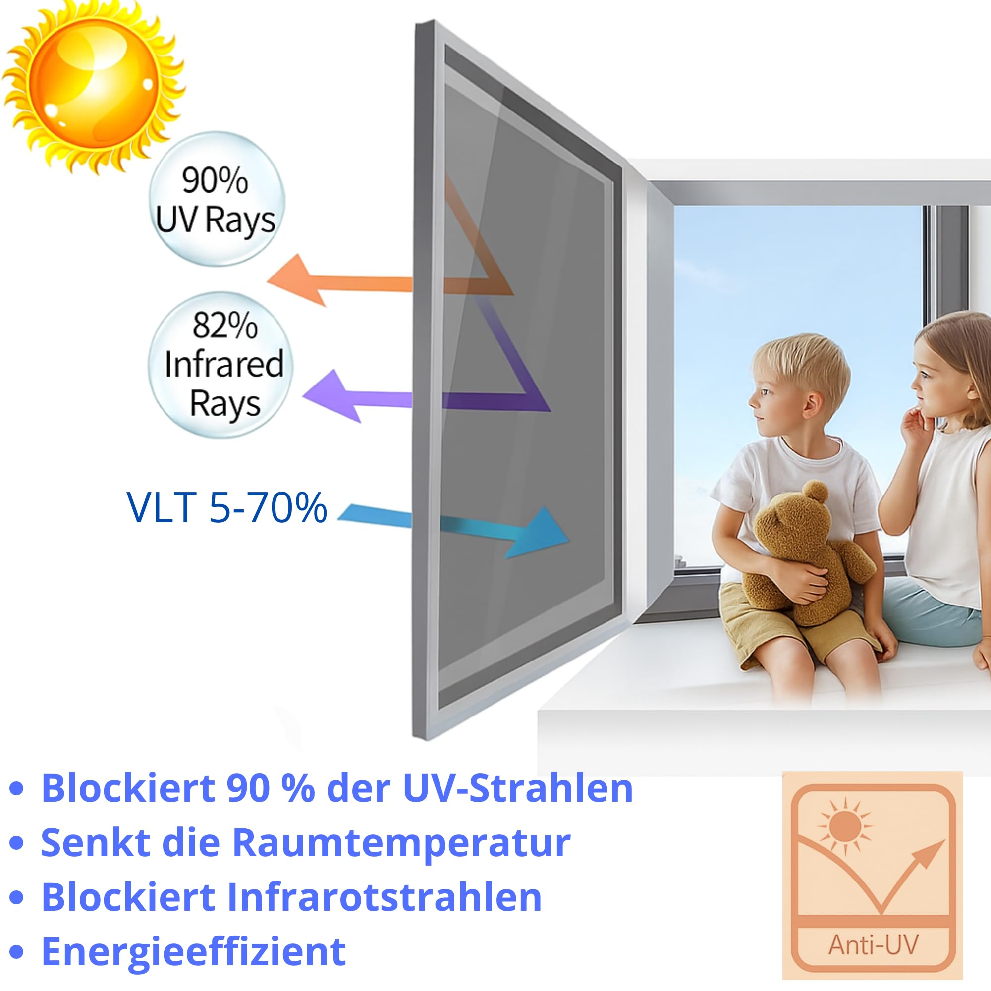 Sonnenschutzfolie für Fenster, wärmeisolierend, große Abstufungen, professionelles Nano-Carbon, verdunkelnd, Anti-UV, thermische Effizienz, Privatsphäre, Hitzekontrolle, selbstklebend (Transparent-70%