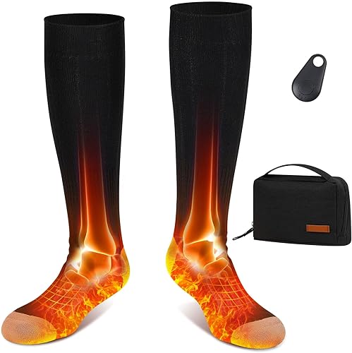 Hamore Calcetines térmicos para hombres y mujeres, 5000 mAh con control remoto con 3 ajustes de calor, calentadores térmicos eléctricos recargables