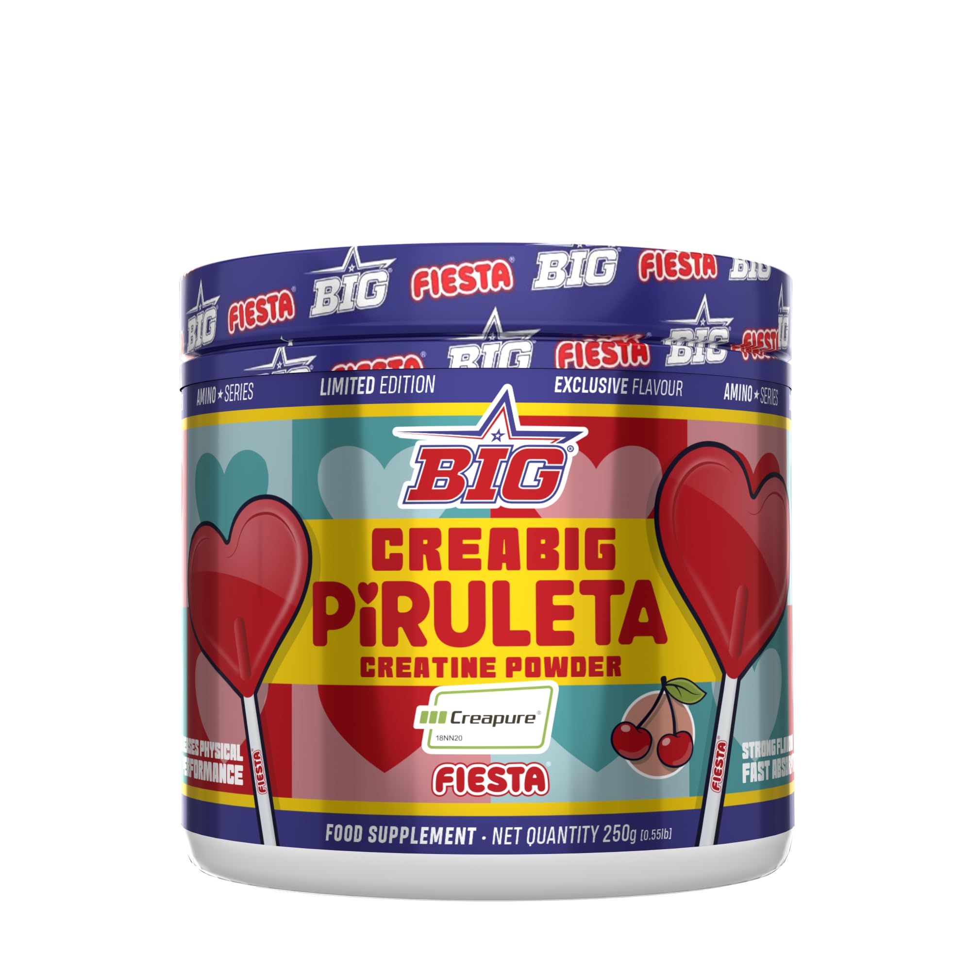 BIG - Creatina Creapure ® - Creatina Monohidratada Creapure en Polvo, Rendimiento Físico y Recuperación - Materia Prima Premium - Monohidrato de Creatina de Rápida Absorción, Vegana (250g, Piruleta) - 1